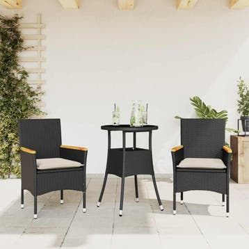 vidaXL 3-delige Tuinset met kussens poly rattan en glas, Verzenden, Nieuw, 2 zitplaatsen, Tuinset