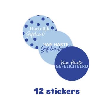12x sticker - blauw - gefeliciteerd - leuk inpakken - Slu..., Ophalen of Verzenden, Nieuw, Meerdere stickers