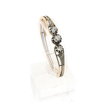 Roségouden slavenarmband met roos geslepen diamanten; Maa.., Gebruikt, Ophalen of Verzenden, Met edelsteen, Goud