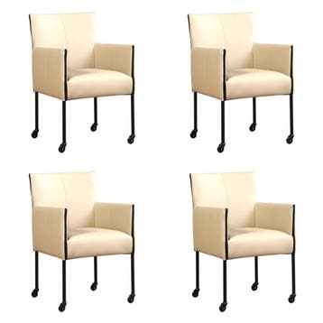 Set van 4 Leren eetkamerstoelen More - Toledo Mastic, Huis en Inrichting, Stoelen, Ophalen of Verzenden, Nieuw, Leer