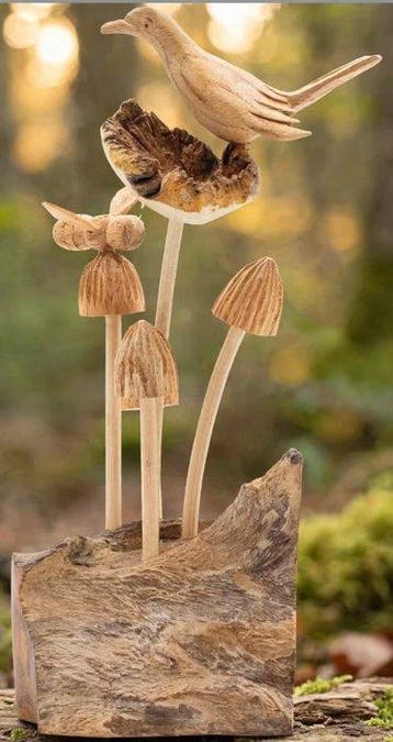 sculptuur, Hand-Carved Wooden Nature Sculpture - Bird and