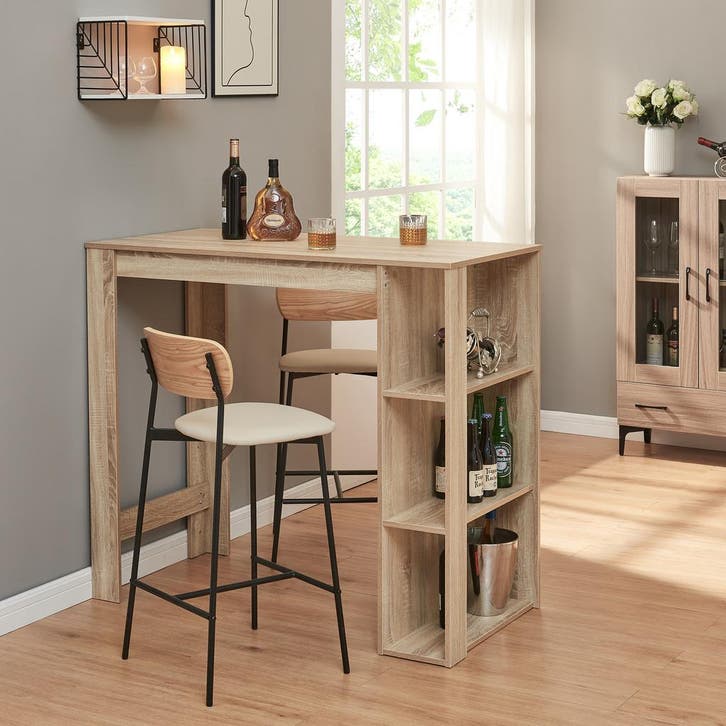 Bartafel Danderyd met 3 planken 120x60x105,5 cm eikenkleurig, Huis en Inrichting, Tafels | Statafels, Verzenden