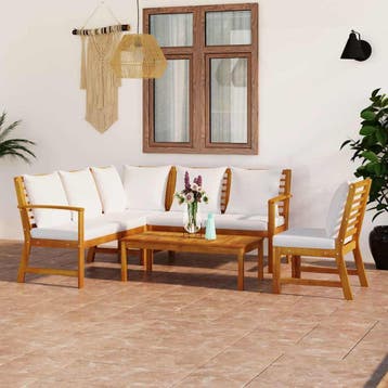 vidaXL 5-delige Loungeset met kussens massief acaciahout, Verzenden, Nieuw, Hardhout, Loungeset