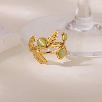 Verstelbare Blad Ring met Opaal Look - Minimalistisch Roestv, Verzenden, Nieuw