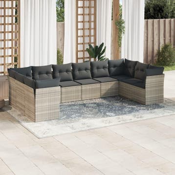 vidaXL 10-delige Loungeset met kussens poly rattan, Verzenden, Nieuw, Loungeset