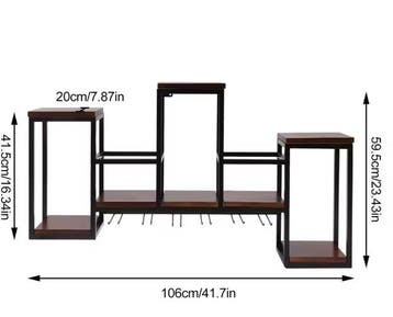Wand Wijnrek Hout en Metaal– 106 cm Flessenrek met Glashoude, Huis en Inrichting, Woonaccessoires | Wijnrekken, Verzenden, Nieuw