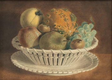 Europese school (XX) - Stilleven van fruit in een witte mand