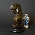 Beeld, Naar Bizette: Konijn - 15.5 cm - Brons, Marmer
