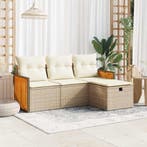 vidaXL 4-delige Loungeset met kussens poly rattan beige, Verzenden, Nieuw, Rotan, Loungeset