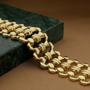 Gouden fantasieschakel armband (Schakelarmband), Ophalen of Verzenden, Gebruikt, Goud, Goud