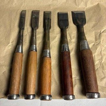 Vintage Japanse Nomi-beitels, 5-delig set, handgesmeed en