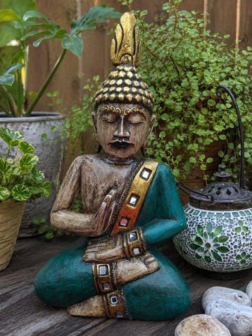 Decoratief ornament - Polychroom houten Boeddha - Spanje -