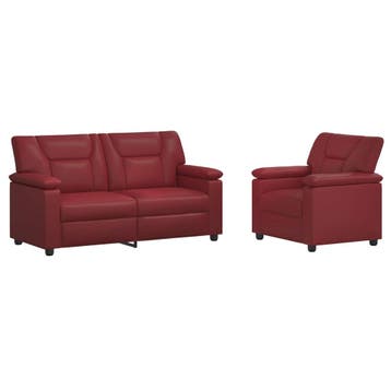vidaXL Bankstel 2 pcs Wijnrood Kunstleer, Huis en Inrichting, Verzenden, Nieuw, Leer, 150 tot 200 cm