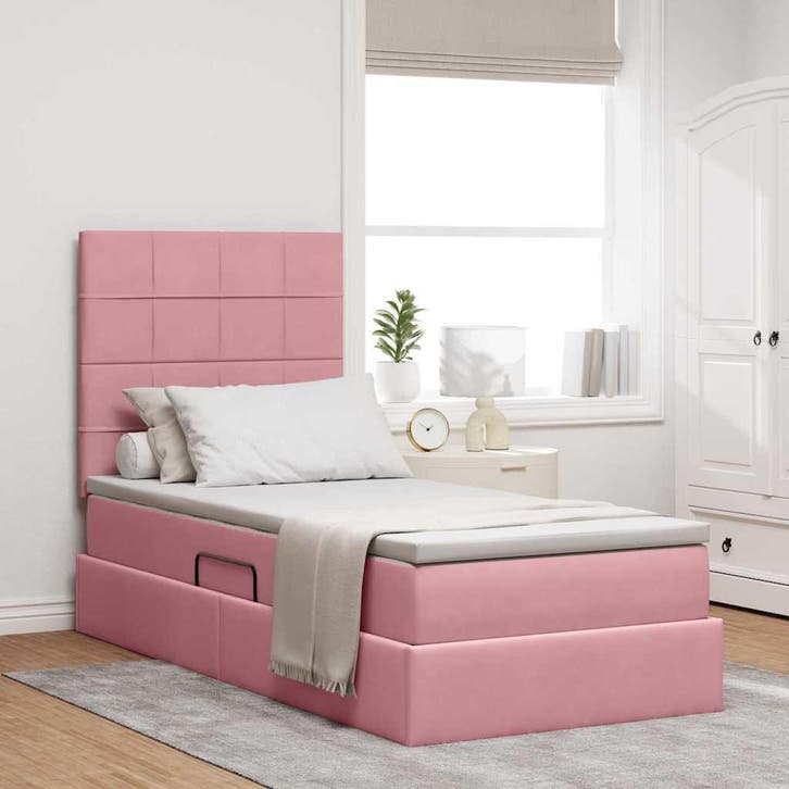 vidaXL Opslag bed met matras met matras Roze 100 x 200 cm, Huis en Inrichting, Slaapkamer | Bedden, Nieuw, Stof, Verzenden
