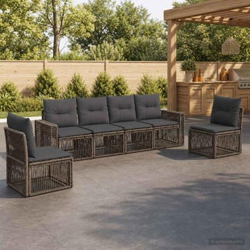vidaXL Tuinbankenset 6 pcs Grijs en Donkergrijs poly rattan, Verzenden, Nieuw, 6 zitplaatsen