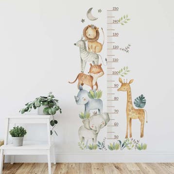 Vrolijke Groeimeter Muursticker met Safari Dieren - Perfect