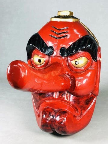 Noh masker - Hout, Grote Tengu van geluk, 43 cm, Antiek en Kunst