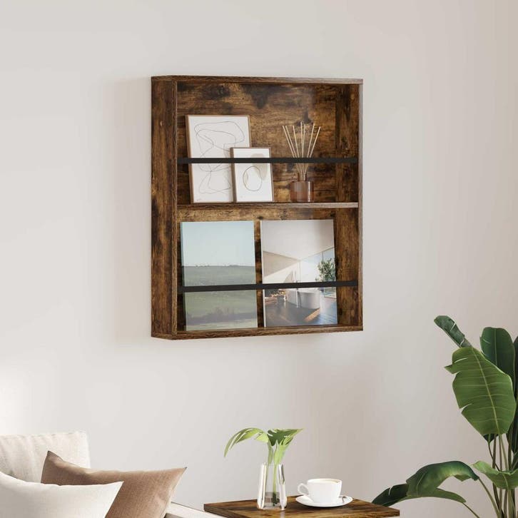 vidaXL Tijdschrift Rek Gerookt eiken 60 x 12 x 70 cm Bewerkt, Huis en Inrichting, Woonaccessoires | Krantenbakken en Lectuurbakken