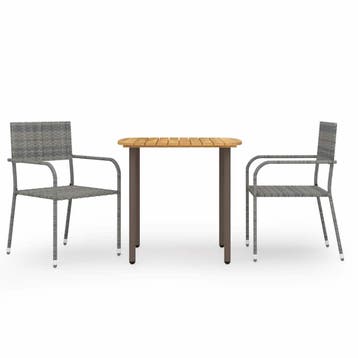 vidaXL 3-delige Tuinset poly rattan grijs, Tuin en Terras, Verzenden, Nieuw, 2 zitplaatsen, Tuinset