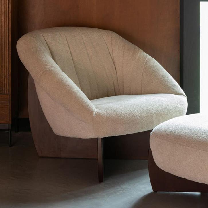 *WOONWINKEL* Dutchbone Emilius Retro Fauteuil Beige Walnoot, Huis en Inrichting, Fauteuils, Nieuw, Stof, Verzenden