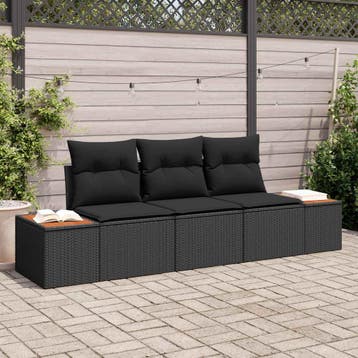 vidaXL Tuin Sofa Set 3 st 3-Aantal zitplaatsen Zwart Poly, Verzenden, Nieuw, Rotan, 3 zitplaatsen