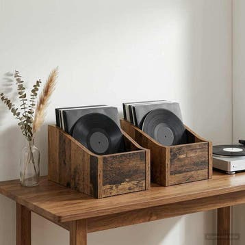 vidaXL LP Recorddoos 2 st Oud hout 18 x 32 x 18 cm Bewerkt, Verzenden, Nieuw