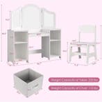 Kinderkaptafel met Stoel – 2-in-1 Make-up Bureau met Spiegel, Verzenden, Nieuw