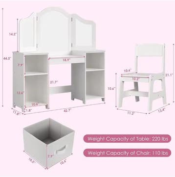 Kinderkaptafel met Stoel – 2-in-1 Make-up Bureau met Spiegel, Verzenden, Nieuw