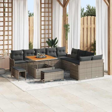 vidaXL Tuin Sofa Set met kussen met opslag 13 pcs Grijs, Verzenden, Nieuw, Rotan, 3 zitplaatsen