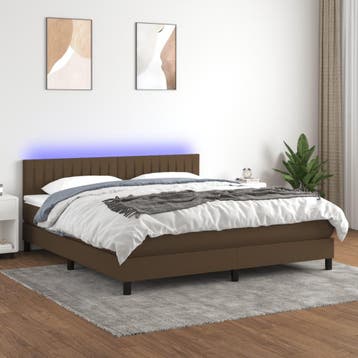 vidaXL Boxspring met matras en LED stof donkerbruin 160x200, Bruin, Verzenden, 200 cm, Stof