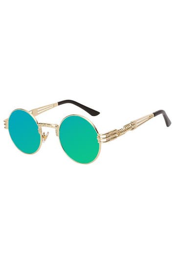 KIMU® Ronde Zonnebril Steampunk Heren Goud Montuur Rond Groe, Ophalen of Verzenden, Nieuw, Groen