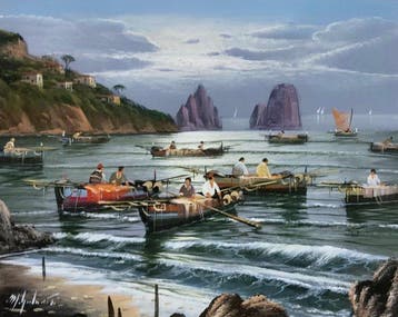 Mario Galanti (XX) - Pescatori a Capri, Antiek en Kunst