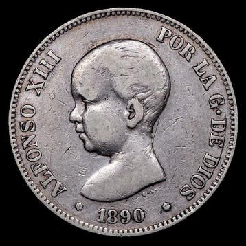 Spanje. Alfonso XIII. 5 Pesetas 1890 (*90) - Madrid MPM