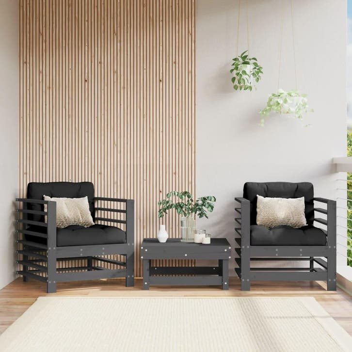 vidaXL Tuinstoelen 2 st met kussens massief grenenhout grijs, Tuin en Terras, Tuinsets en Loungesets, Tuinset, Nieuw, Verzenden