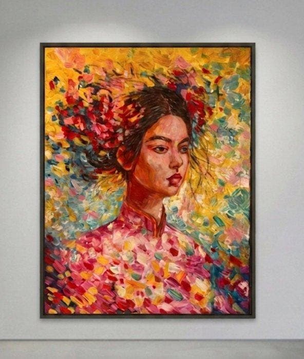Nguyn V.L (1993) - Souffle Floral 80 60 cm, Antiek en Kunst, Kunst | Schilderijen | Modern
