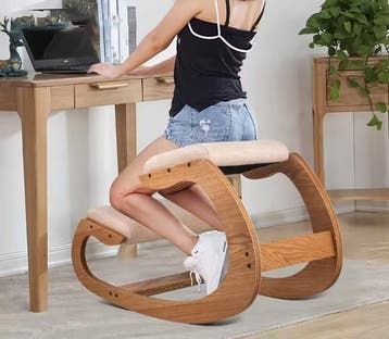 Ergonomische kniestoel hout schommelend met dik kussen, Verzenden, Nieuw