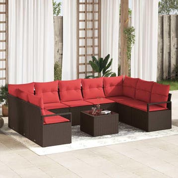 vidaXL Bankstel 10 st Bruin poly rattan, Verzenden, Nieuw, Rotan, Meer dan 8 zitplaatsen