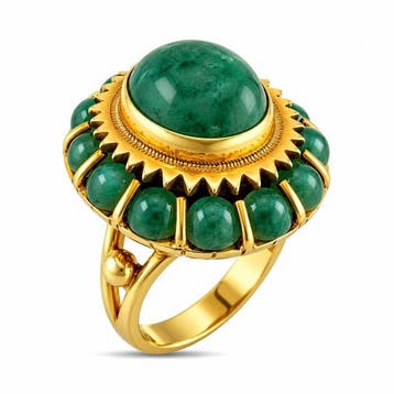 Ring - 14 karaat Geel goud, 14K Geelgouden Jade Cabochon, Nieuw