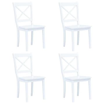 vidaXL Eetkamerstoelen 4 st massief rubberwood wit, Verzenden, Nieuw, Wit