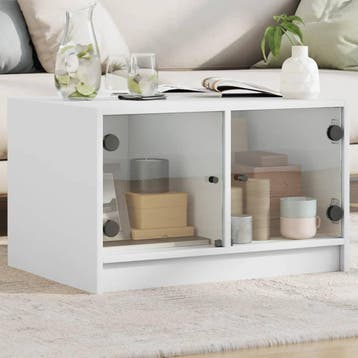 vidaXL Salontafel met glazen deuren 68x50x42 cm wit, Huis en Inrichting, Tafels | Salontafels, 50 tot 100 cm, Verzenden, Nieuw