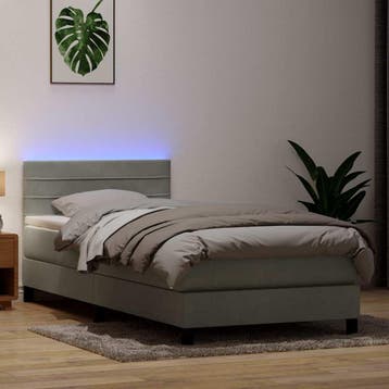 vidaXL Boxspring met matras en LED fluweel lichtgrijs 80x220, Eenpersoons, Verzenden, Nieuw, Stof