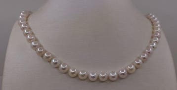 Halsketting Zilver, 7,5×8 mm heldere Akoya parels, Nieuw