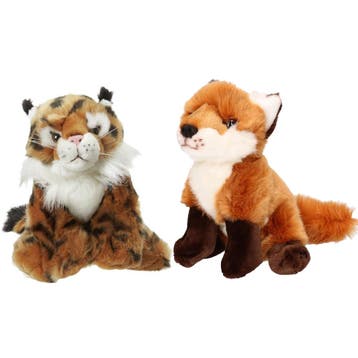 Bosdieren pluche knuffels set van 2 - lynx en vos - 18 cm, Verzenden, Nieuw