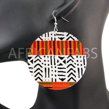 Wit / Zwarte / Oranje kente bogolan - Afrikaanse print oorbe, Ophalen of Verzenden, Nieuw