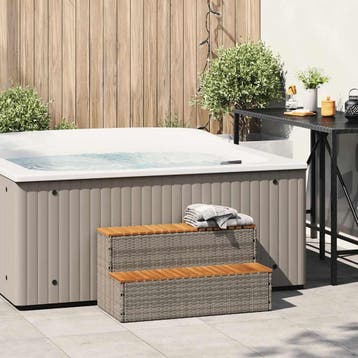 vidaXL Hottub-opstap 100x50x50,5 cm poly rattan&massief, Verzenden, Nieuw