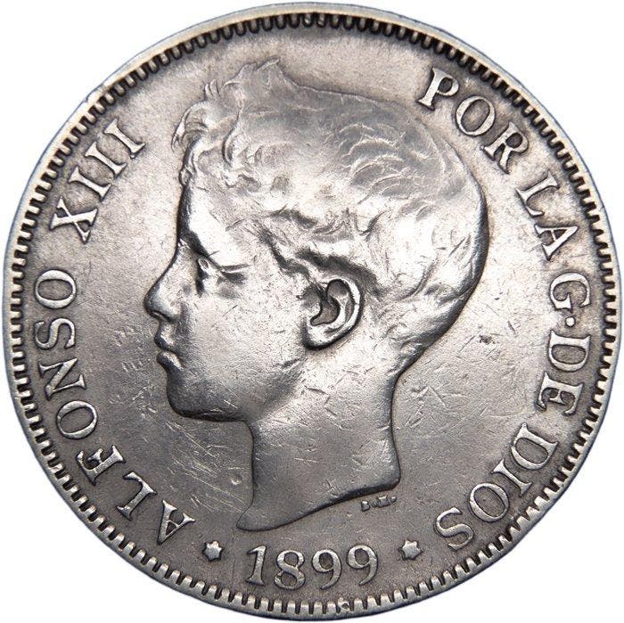 Spanje. Alfonso XIII. 5 Pesetas Acuñadas en Madrid 1899, Postzegels en Munten, Munten | Europa | Niet-Euromunten