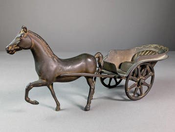 sculptuur, Vintage Brass Horse and Cart – Decorative