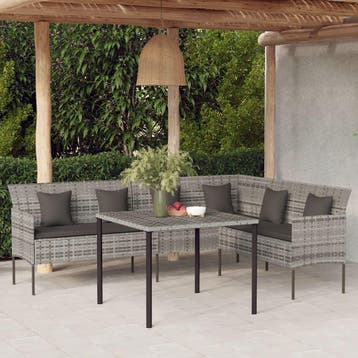 vidaXL Tuinbank L-vormig met kussens poly rattan grijs, Verzenden, Nieuw