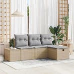 vidaXL Tuin Sofa Set met kussen 4 pcs Beige Poly riet, Verzenden, Nieuw, Rotan, 4 zitplaatsen