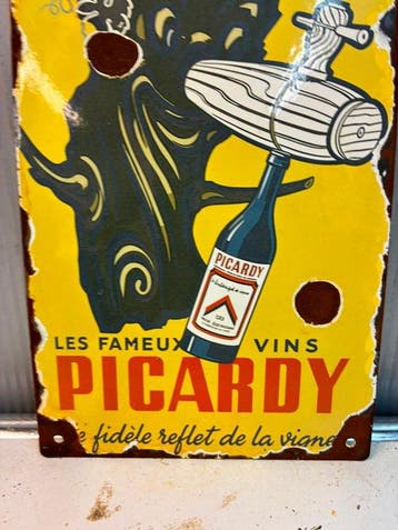 Picardy Vins – Wijnreclame – Emaille Reclamebord - Emaille